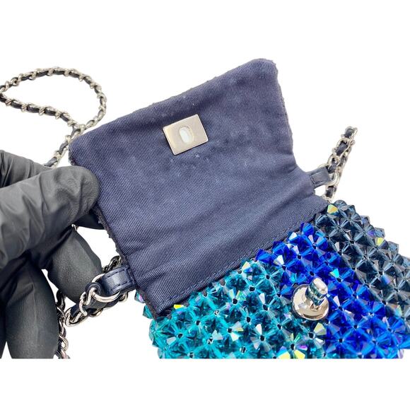 Chanel Crystal Micro Flap Bag CC Evening Ombre Iridescent Mini Crossbody Handbag - Picture 11 of 15